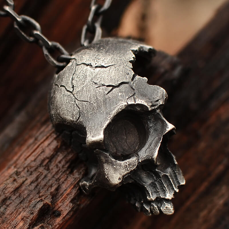 Men's Dark Gothic Half-Face Skull Pendant Necklace