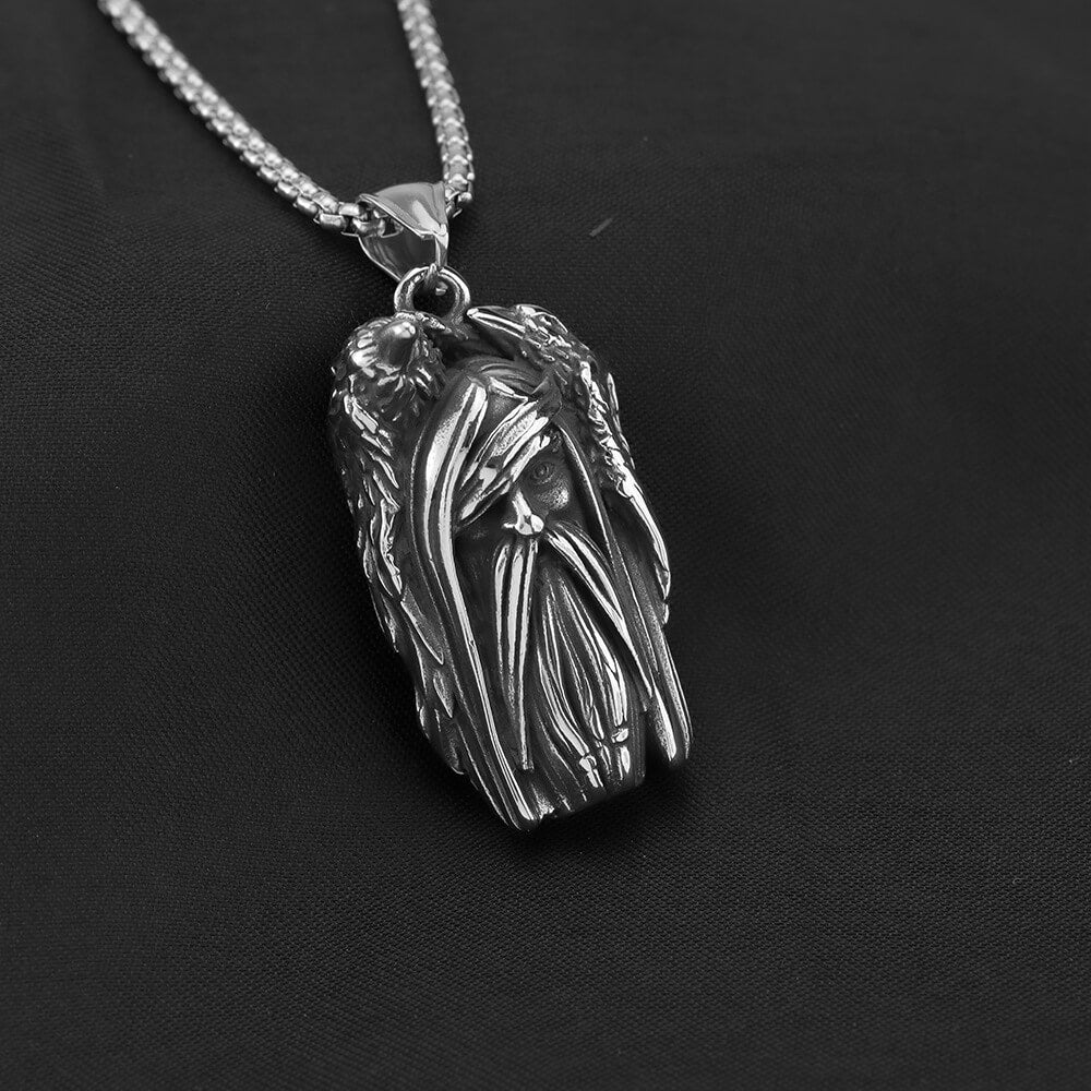 Men's Steel Two Tone Odin Raven Pendant Necklace