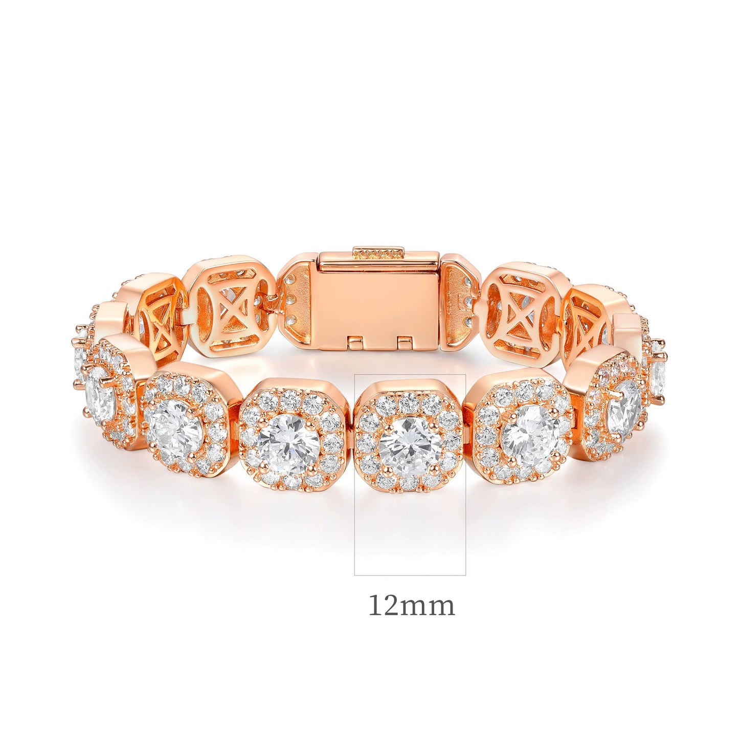 Women&Men's 12mm Cubic Zirconia Flip Clasp Cuban Link Tennis Bracelet