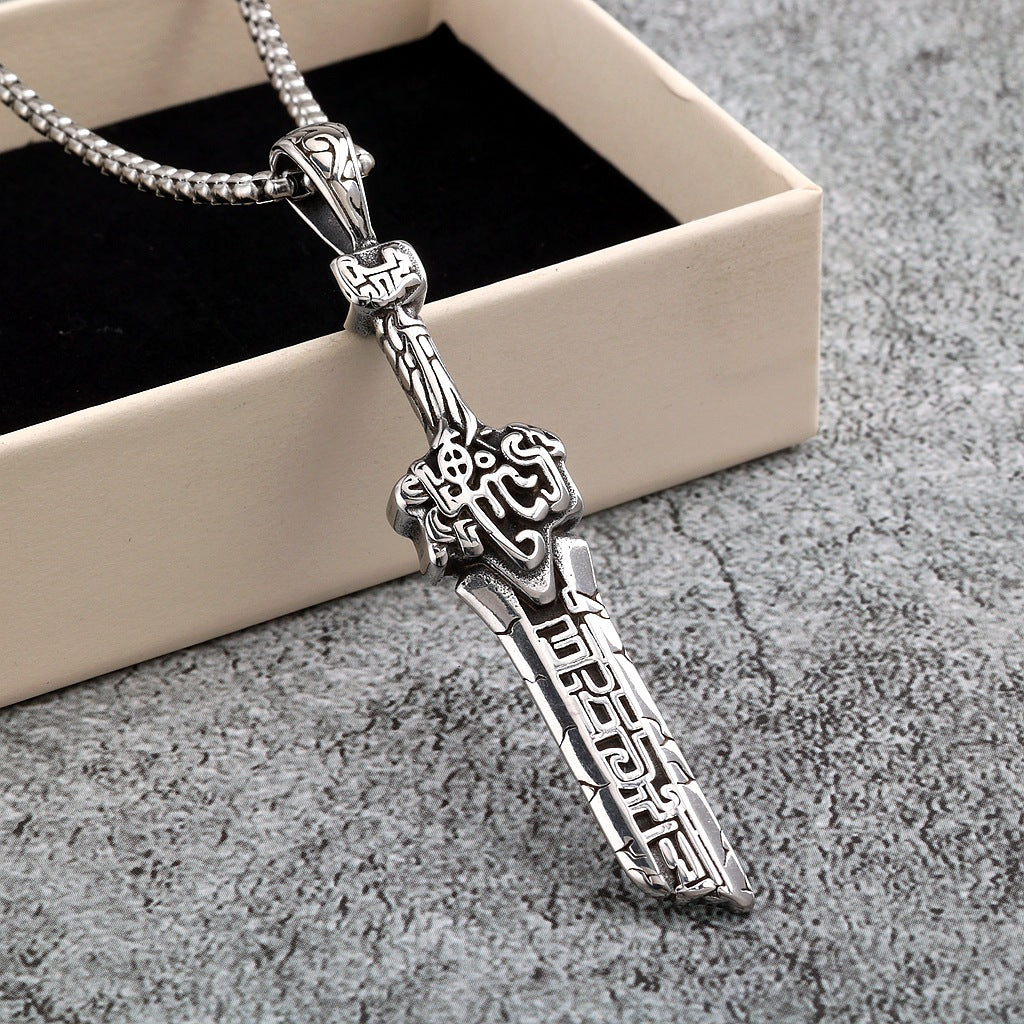 Vintage Stainless Steel Broken Sword Pendant Necklace for Men