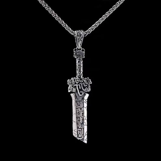 Vintage Stainless Steel Broken Sword Pendant Necklace for Men