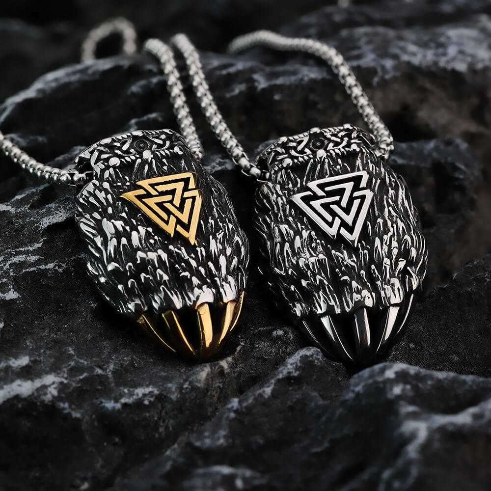 Vintage Stainless Steel Viking Bear Claw Pendant Necklace for Men