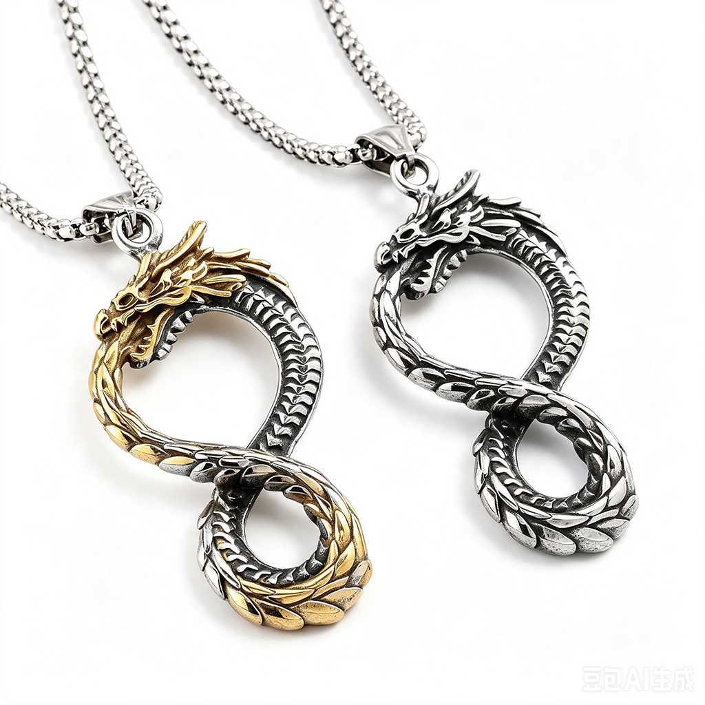 Vintage Stainless Steel Chinese Dragon Pendant Necklace for Men