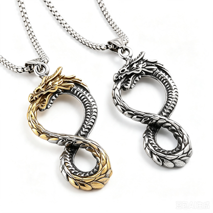 Vintage Stainless Steel Chinese Dragon Pendant Necklace for Men