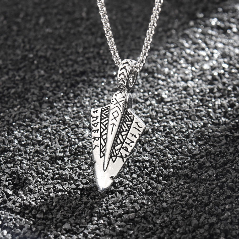 Men's Steel Viking Rune Spearhead Vintage Pendant Necklace