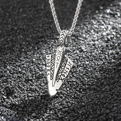 Men's Steel Viking Rune Spearhead Vintage Pendant Necklace