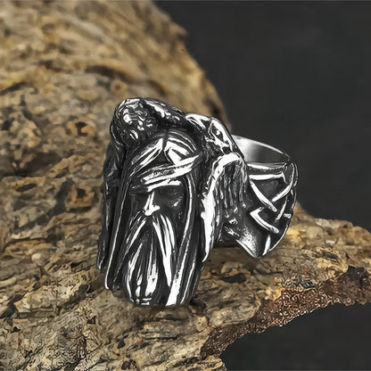 Vintage Antique Finish Stainless Steel Punk Viking Raven Head Ring for Men
